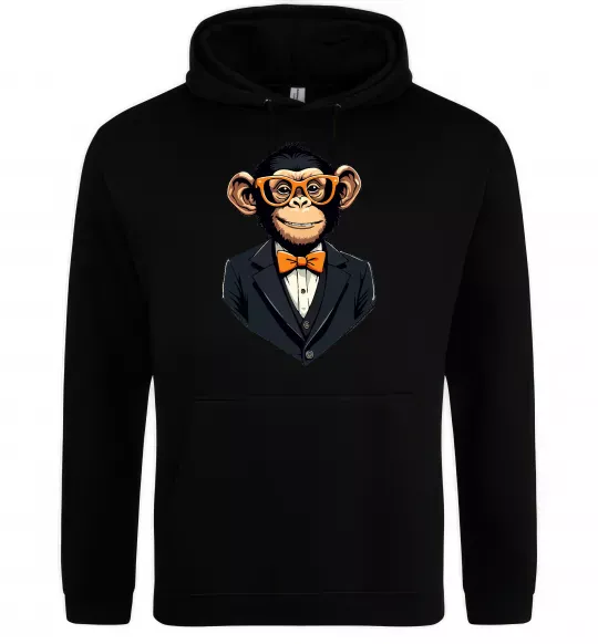 Мужская толстовка (худи) Шимпанзе діловий Черный фото