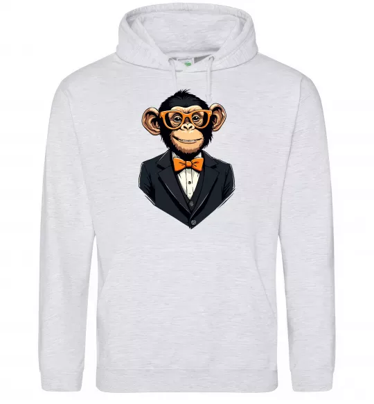 Мужская толстовка (худи) Шимпанзе діловий Серый меланж фото