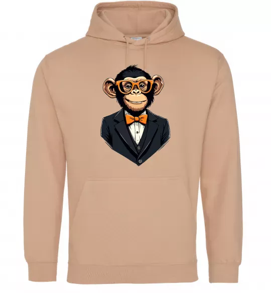 Мужская толстовка (худи) Шимпанзе діловий Песочный фото