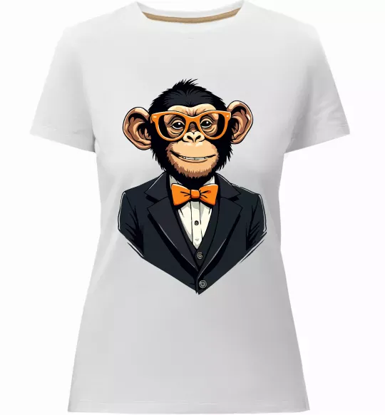 Женская премиум футболка Шимпанзе діловий Белый фото