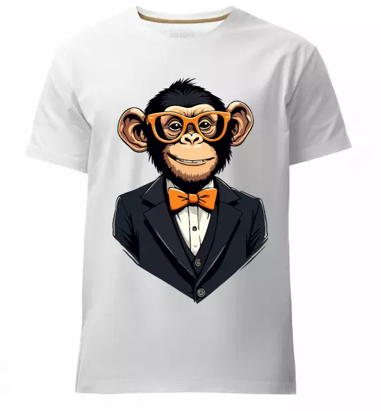Мужская премиум футболка Шимпанзе діловий Белый фото