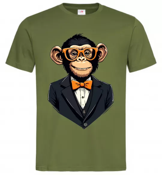 Мужская футболка Шимпанзе діловий Оливковый фото