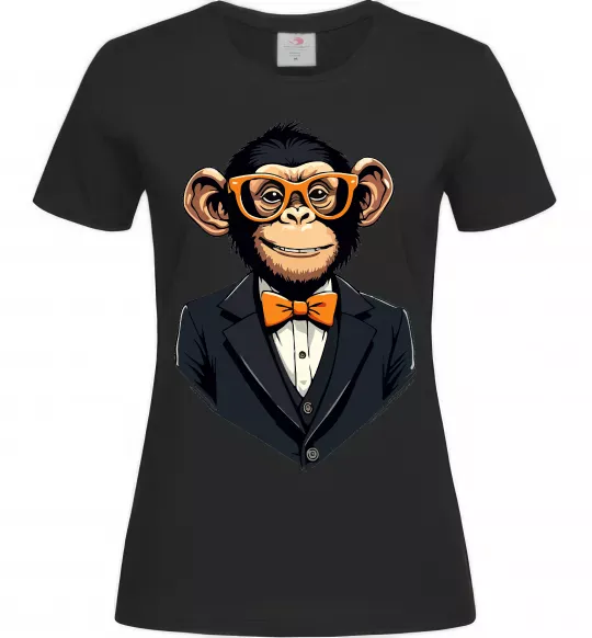 Женская футболка Шимпанзе діловий Черный фото