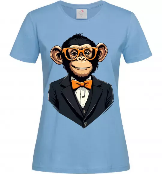 Женская футболка Шимпанзе діловий Голубой фото