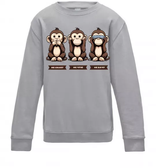 Детский Свитшот Не скажу не чую не бачу Серый меланж фото