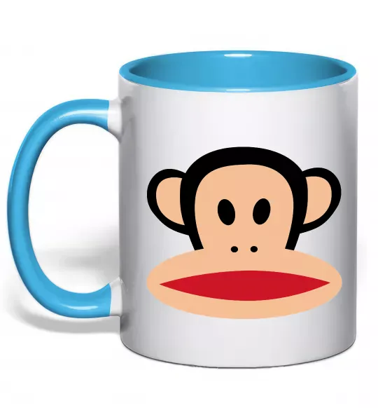 Чашка з кольоровою ручкою Мавпа намальована Блакитний фото