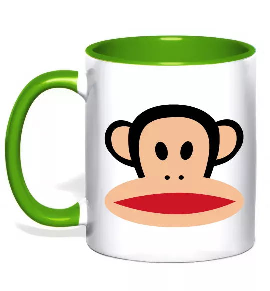 Чашка з кольоровою ручкою Мавпа намальована Зелений фото