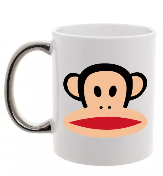 Чашка з кольоровою ручкою Мавпа намальована Срібло фото