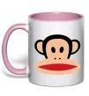 Чашка з кольоровою ручкою Мавпа намальована Ніжно рожевий фото