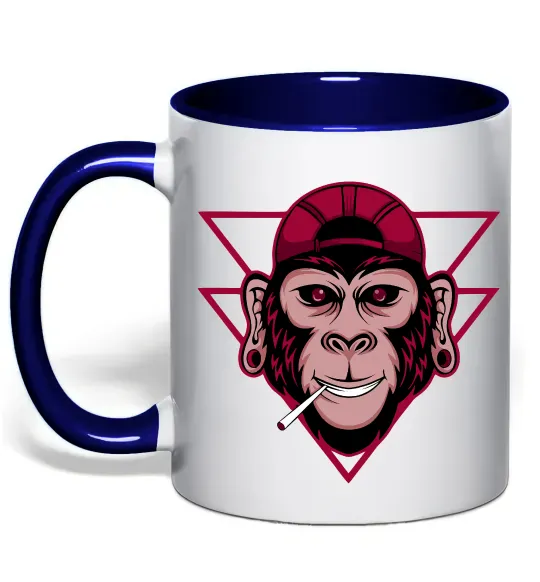 Чашка с цветной ручкой Cool monkey Глубокий темно-синий фото