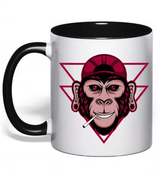 Чашка с цветной ручкой Cool monkey Черный фото