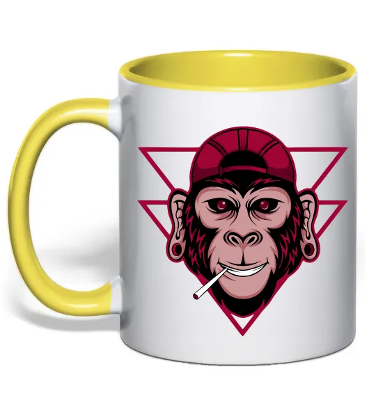 Чашка с цветной ручкой Cool monkey Лимонный фото