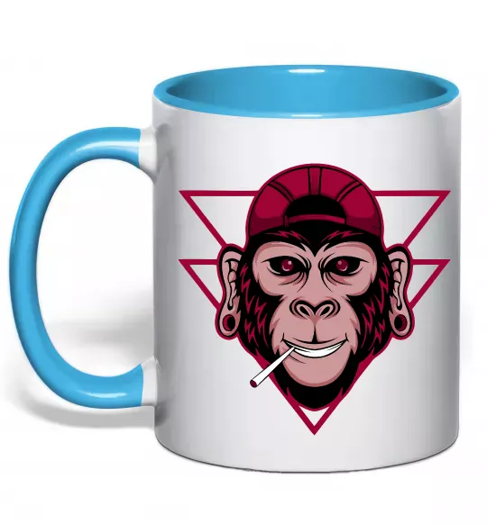 Чашка с цветной ручкой Cool monkey Голубой фото