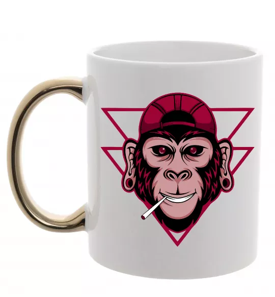 Чашка с цветной ручкой Cool monkey Золото фото