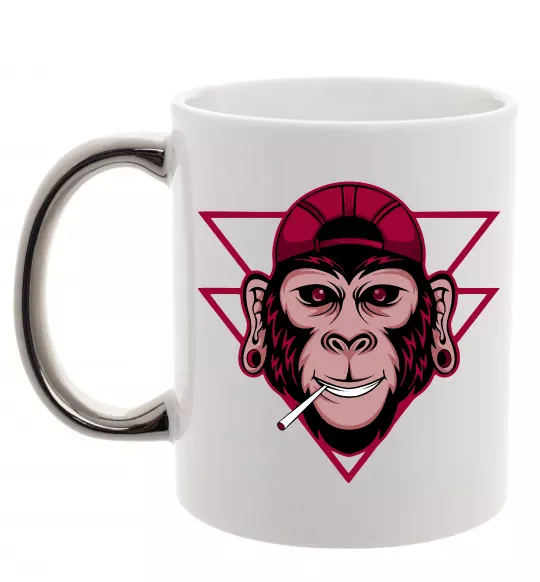 Чашка с цветной ручкой Cool monkey Серебро фото