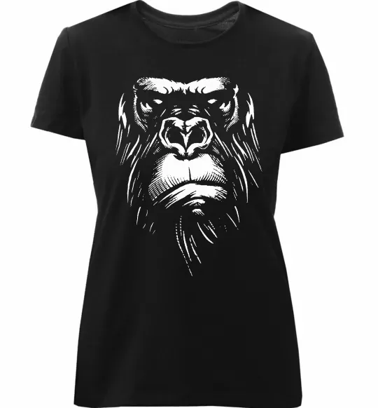 Женская премиум футболка Горила морда Черный фото