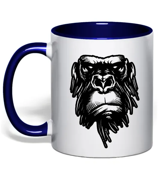 Чашка с цветной ручкой Горила морда Глубокий темно-синий фото