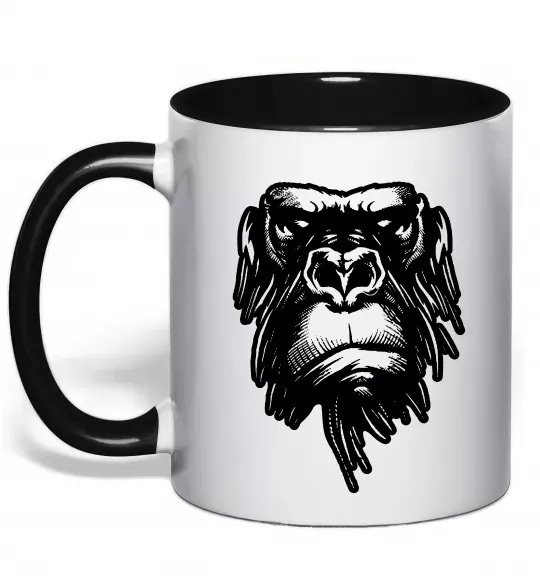 Чашка с цветной ручкой Горила морда Черный фото