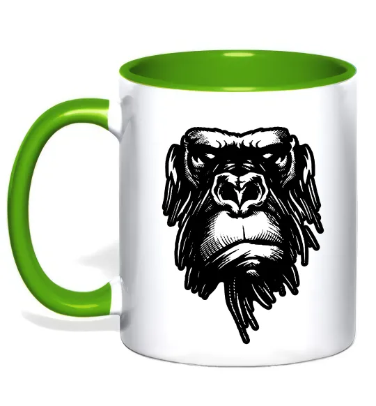 Чашка с цветной ручкой Горила морда Лаймовый фото