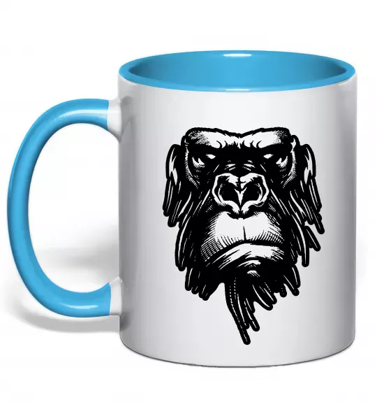 Чашка с цветной ручкой Горила морда Голубой фото
