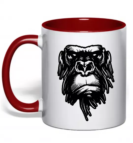 Чашка с цветной ручкой Горила морда Красный фото