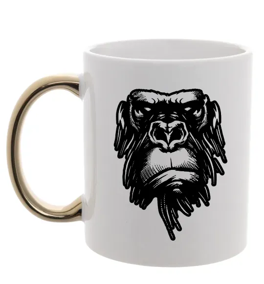 Чашка с цветной ручкой Горила морда Золото фото