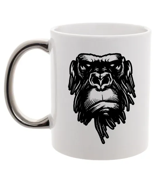 Чашка с цветной ручкой Горила морда Серебро фото