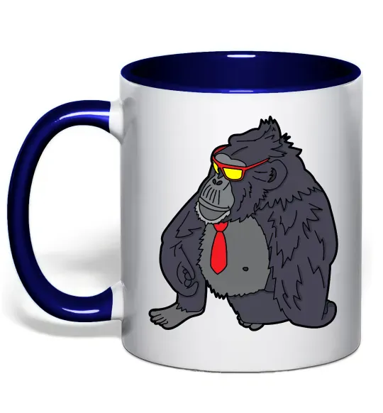 Чашка с цветной ручкой Горила в окулярах Глубокий темно-синий фото