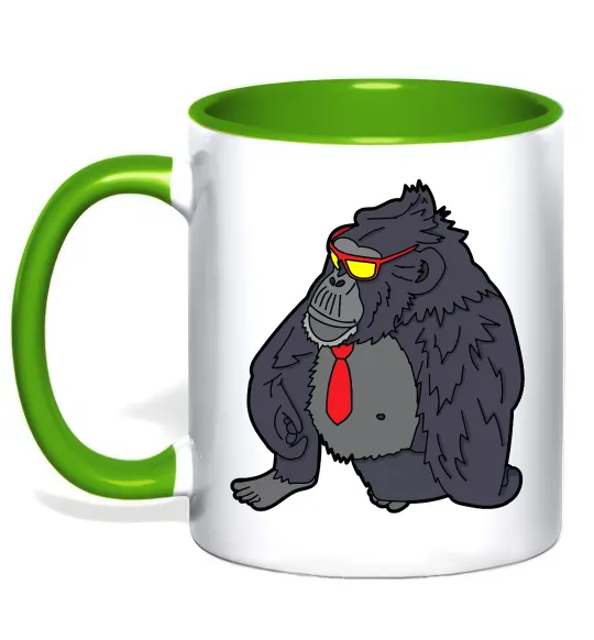 Чашка с цветной ручкой Горила в окулярах Лаймовый фото