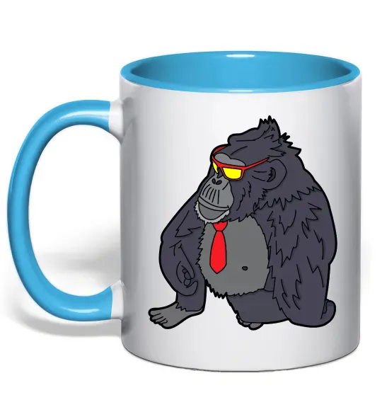 Чашка с цветной ручкой Горила в окулярах Голубой фото