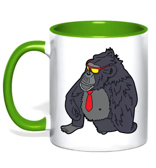 Чашка с цветной ручкой Горила в окулярах Зеленый фото
