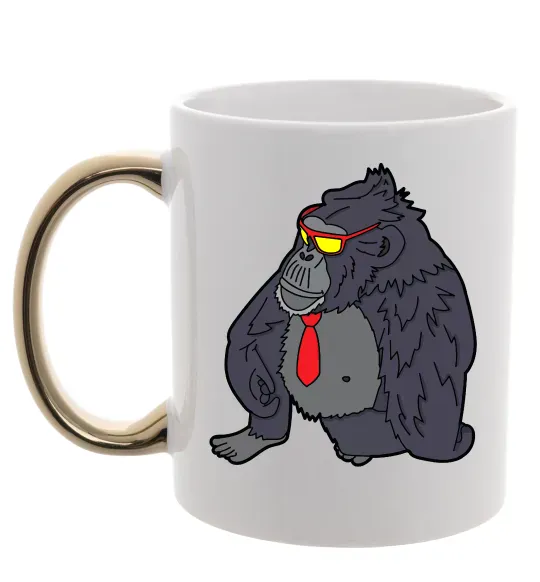 Чашка с цветной ручкой Горила в окулярах Золото фото