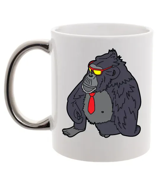 Чашка с цветной ручкой Горила в окулярах Серебро фото