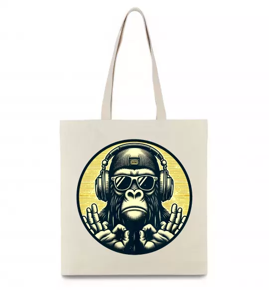 Эко-сумка Мавпа в навушниках і окулярах Бежевый фото