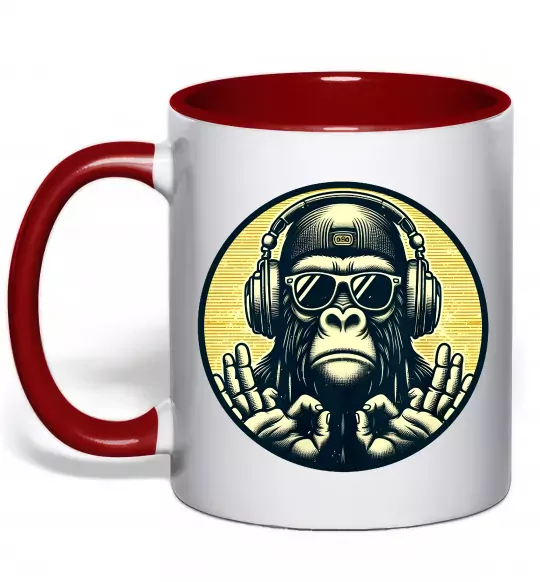 Чашка с цветной ручкой Мавпа в навушниках і окулярах Красный фото