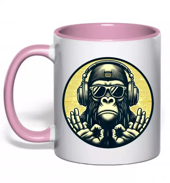 Чашка с цветной ручкой Мавпа в навушниках і окулярах Нежно розовый фото