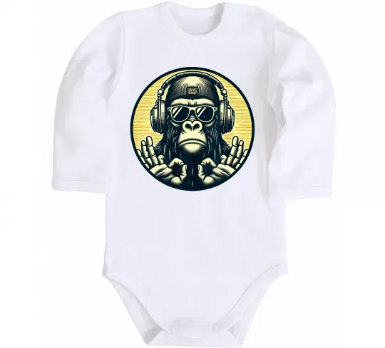 Детский боди Мавпа в навушниках і окулярах Белый фото