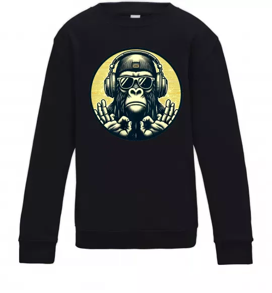 Детский Свитшот Мавпа в навушниках і окулярах Черный фото