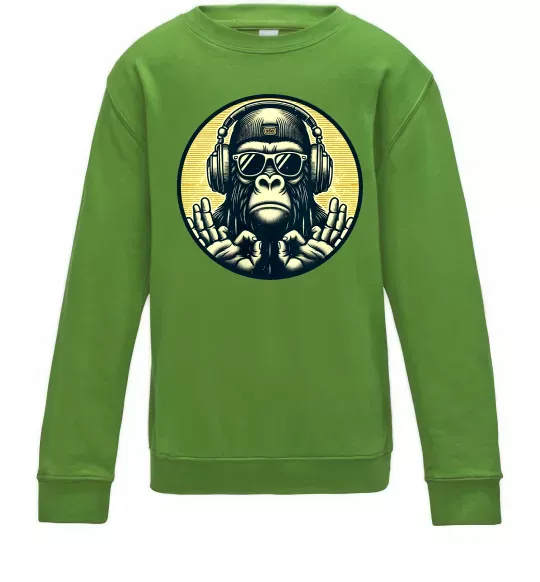 Детский Свитшот Мавпа в навушниках і окулярах Лаймовый фото