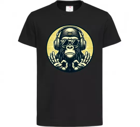 Дитяча футболка Мавпа в навушниках і окулярах Чорний фото