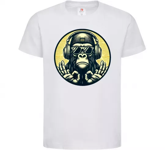 Дитяча футболка Мавпа в навушниках і окулярах Білий фото