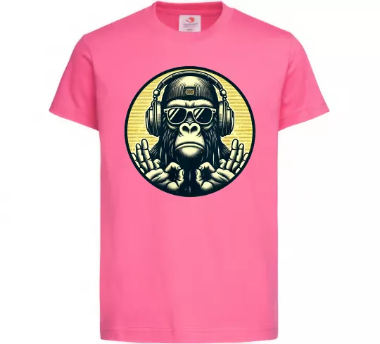 Дитяча футболка Мавпа в навушниках і окулярах Яскраво-рожевий фото