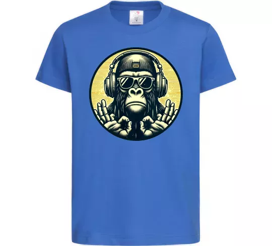 Дитяча футболка Мавпа в навушниках і окулярах Яскраво-синій фото