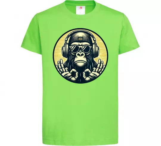 Дитяча футболка Мавпа в навушниках і окулярах Лаймовий фото