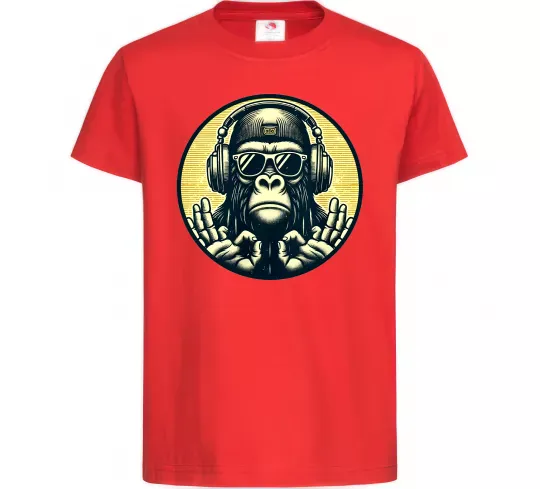 Дитяча футболка Мавпа в навушниках і окулярах Червоний фото