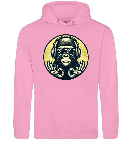 Чоловіча толстовка (худі) Мавпа в навушниках і окулярах Рожевий фото