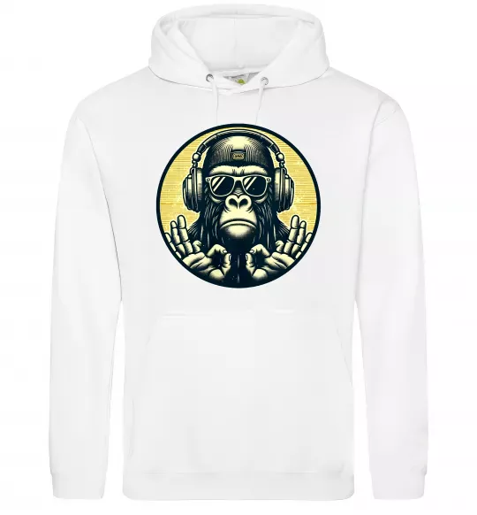 Мужская толстовка (худи) Мавпа в навушниках і окулярах Белый фото
