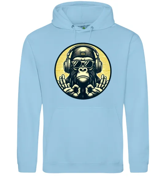 Чоловіча толстовка (худі) Мавпа в навушниках і окулярах Блакитний фото