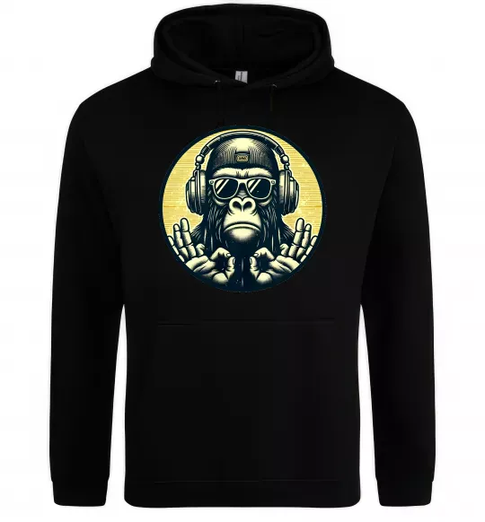 Женская толстовка (худи) Мавпа в навушниках і окулярах Черный фото