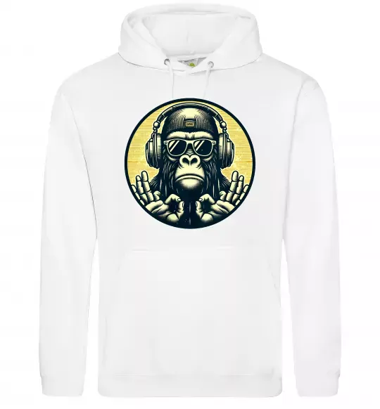 Женская толстовка (худи) Мавпа в навушниках і окулярах Белый фото
